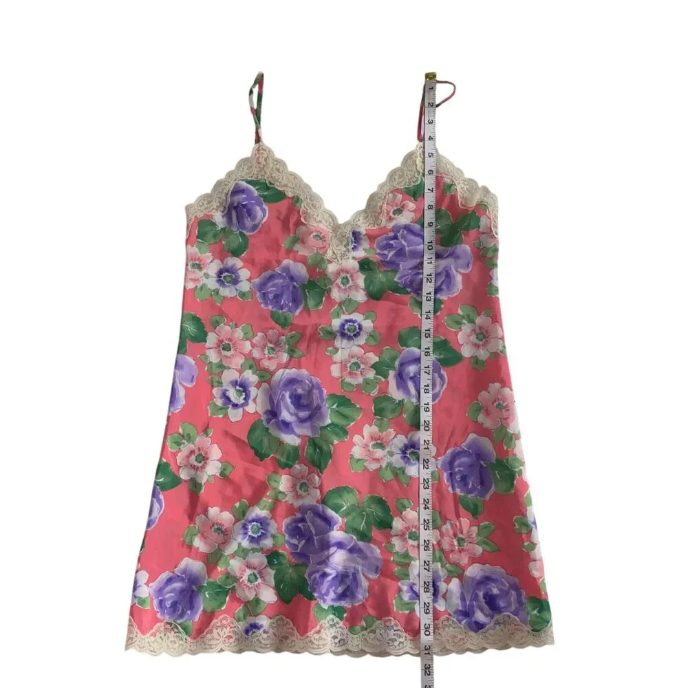 Victoria's Secret 80s Vintage Camisole Gold‎ Label Floral Pink Purple Roses Smal